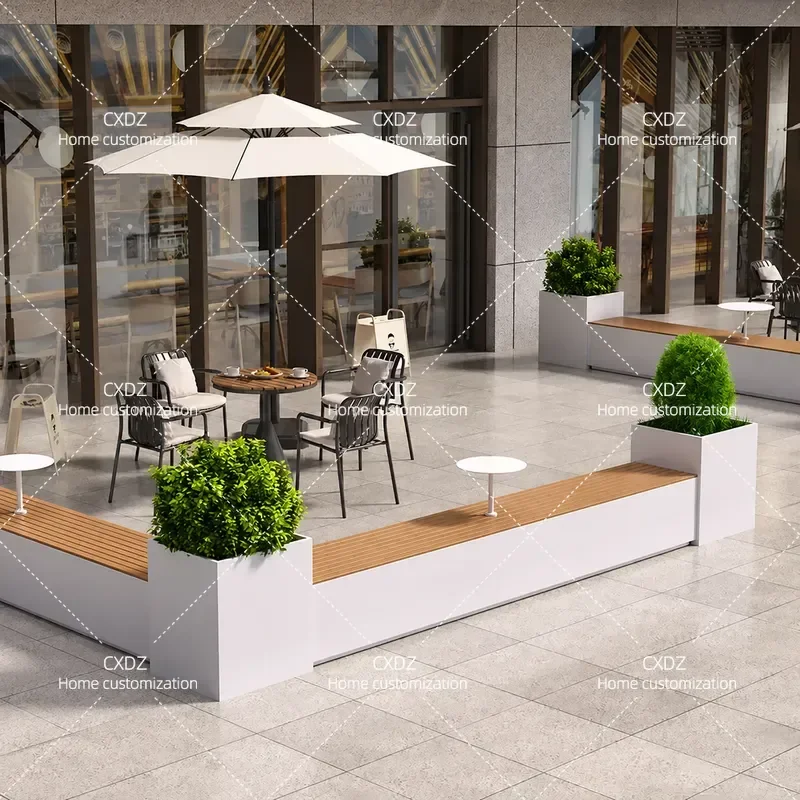Outdoor Wrought Iron Flower Box with Seat and Stool Combo Commercial Street Fence Square Partition Stainless Steel Park