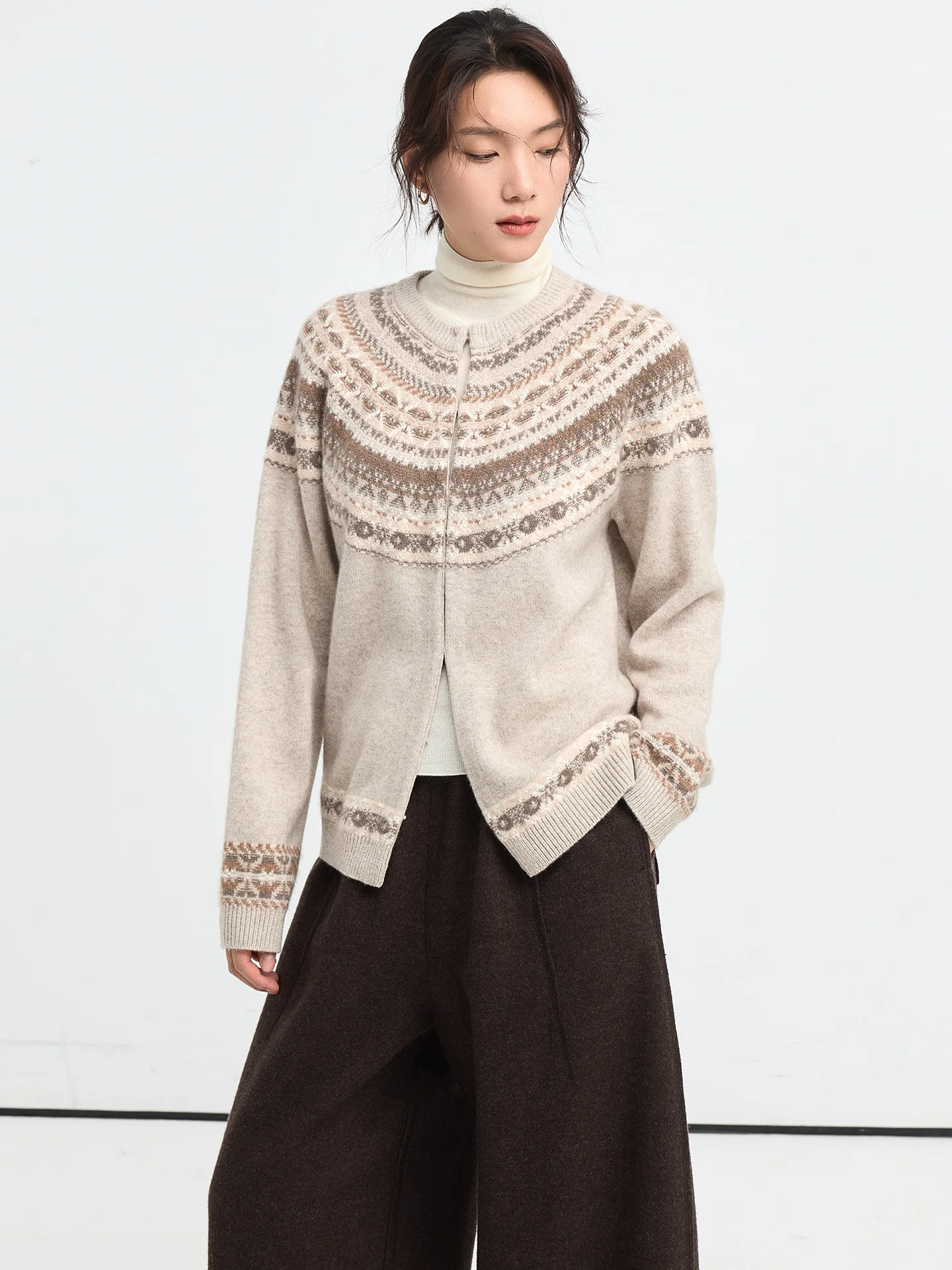 

LORRAINES Vintage Wool Camere Knitted Cardigan round Ne Fair Isle Pattern Soft Long Sve Women's Knitted Sweater