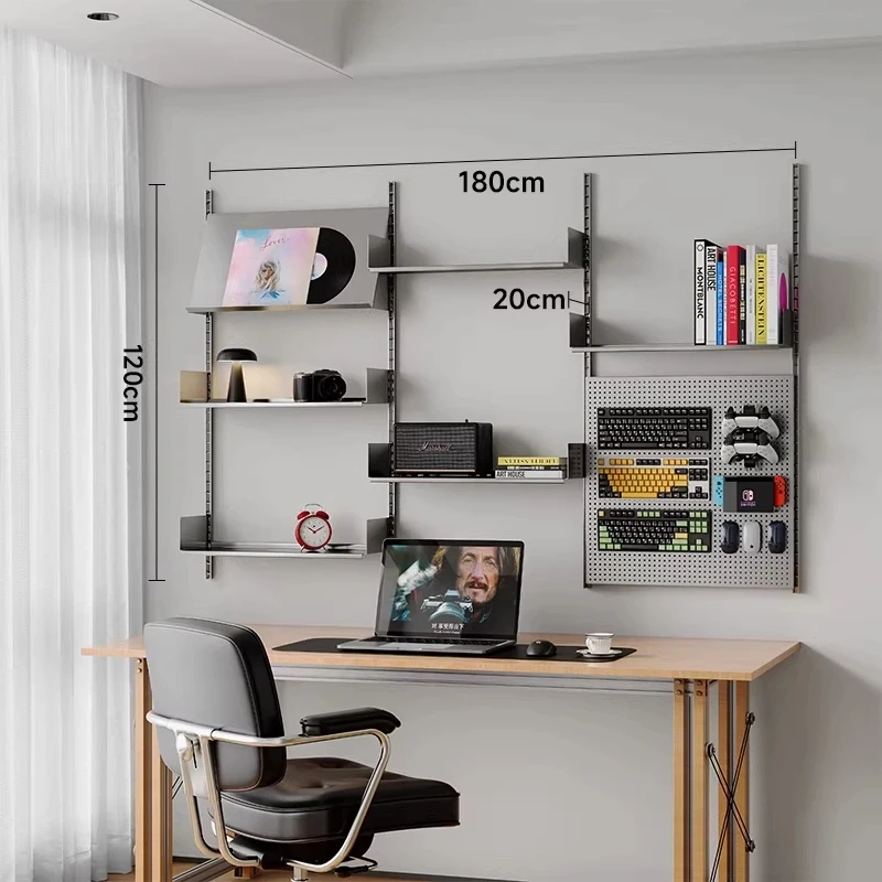 E-sports room wall storage rack stainless steel multi-layer baffle display rack storage rack hole board decoration
