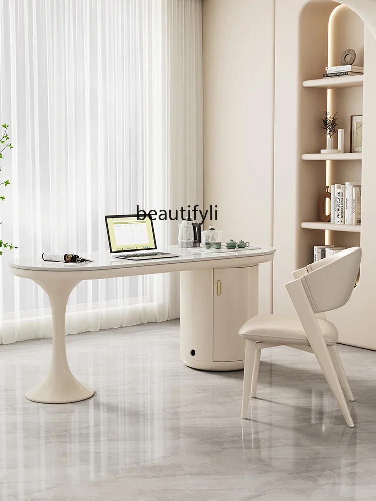 

Modern Minimalist Cream Style Stone Plate Table-Chair Set Office Desk Dual-Use Tea Table A16