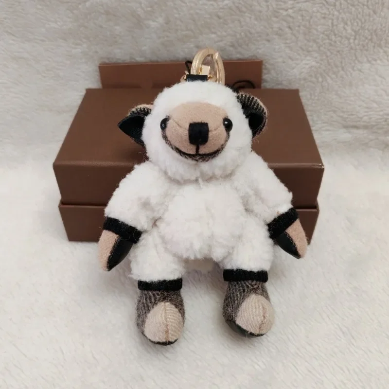 Cute Cashmere Plaid Teddy Bear Unicorn Plush Doll Car Keychain Hanging Ornament Couple Bag Charm Gift Women Men Trendy