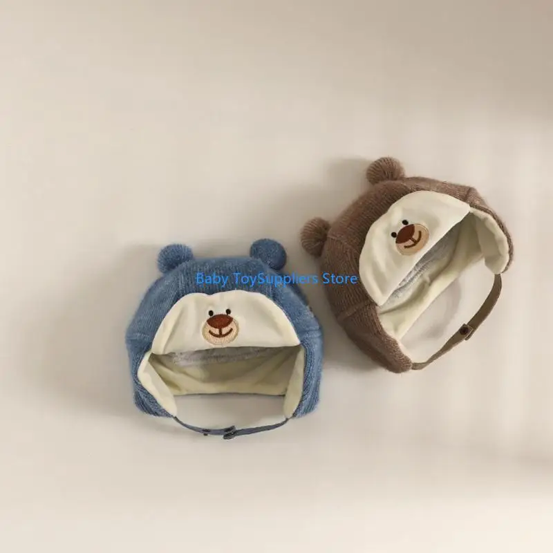 

R1WF Baby Winter Hat Ear Cuff Hat Bear Ear Bonnet Girl Boy Headgear Newborn Caps