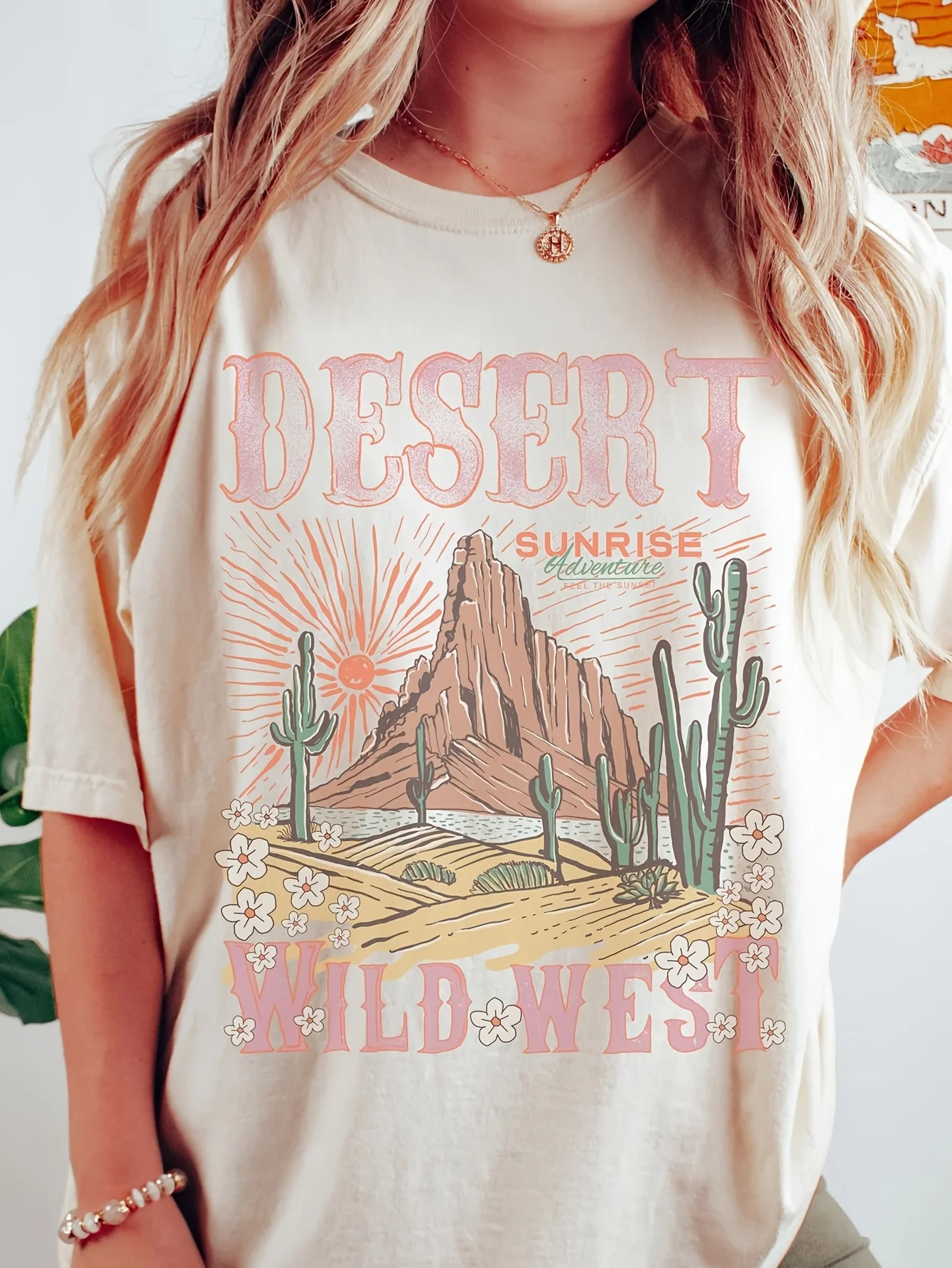 

Женская футболка больших размеров с изображением сцены пустыни и принтом из чистого хлопка, дышащая, модная и универсальная, унисекс, большого размера