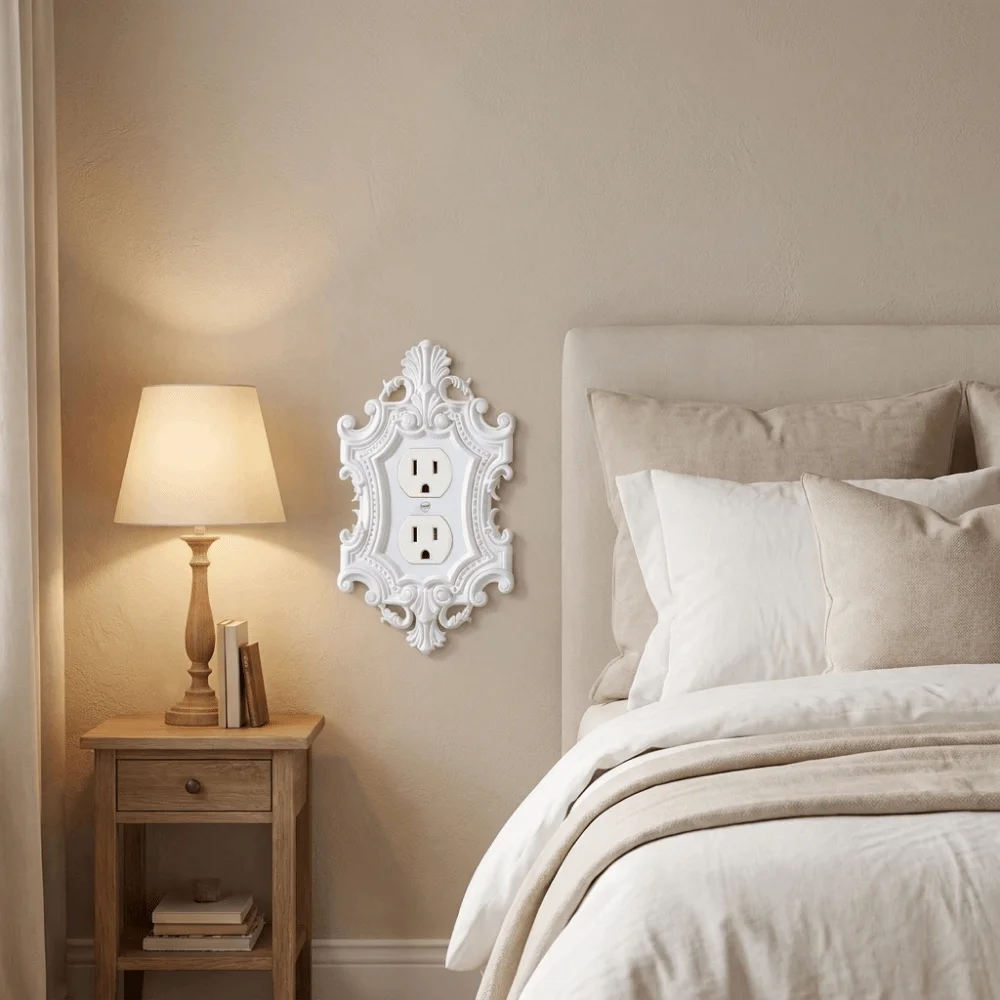 Plastic Switch Plate Cover Carved Duplex Outlet Vintage Light Switch Cover Toggle Light Decorative Wall Switch Frame Living Room