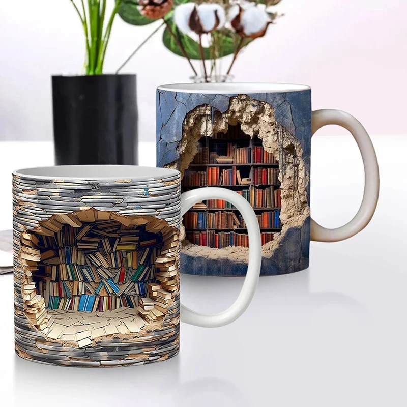 3D Library Bookshelf Ceramic Mug Cup Creative Book Shelf Multi-Purpose Coffee Mugs Home Table Decoration Gift