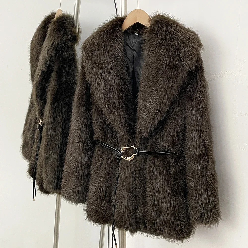 

Faux Fur Coat Female New Autumn Winter Warm Eco-friendly Fur Women Fashion Belt Black Fluffy Jacket Fake Fur Outerwear Spring