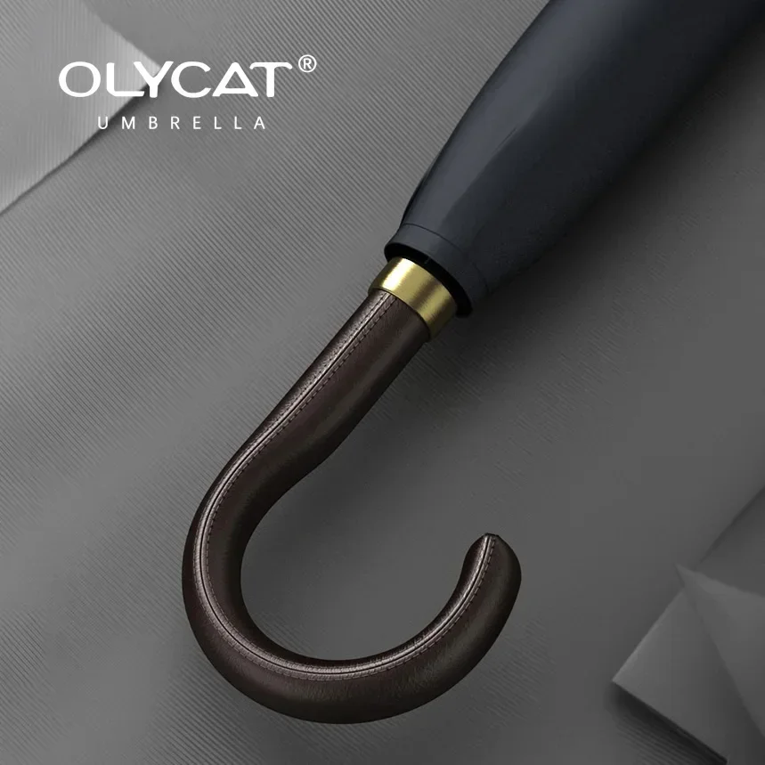 OLYCAT duży parasol wiatroszczelny mocny 121cm duży golf długi parasol mężczyźni kobiety skórzany uchwyt zewnętrzne parasole przeciwdeszczowe