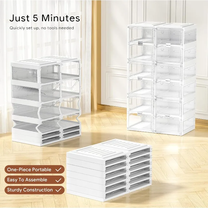 Shoe Organizer, Portable Shoes Rack for Closet, Shoe Storage Boxes, Foldable Shoe Cabinet for Entryway, Easy Assemble Pla