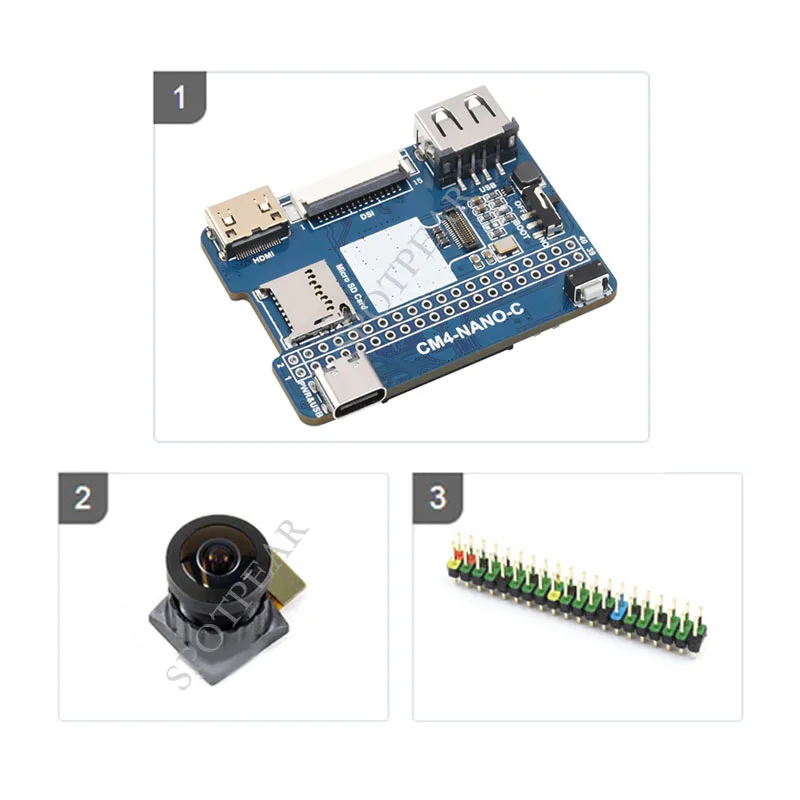 Módulo de computação Raspberry Pi 4 CM4 Nano C Base Placa de expansão IO Câmera integrada do mesmo tamanho do tamanho CM4