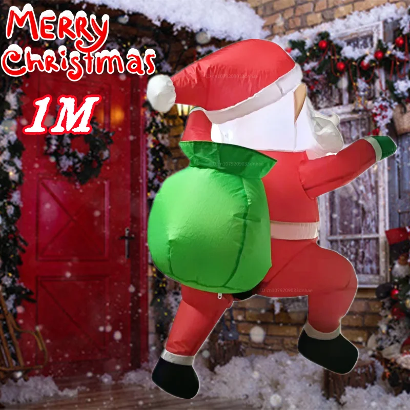 Inflatable Climbing Window Santa Claus Carrying Gift Pack Model Built-in LED Lights Christmas Party Window Decoration Props