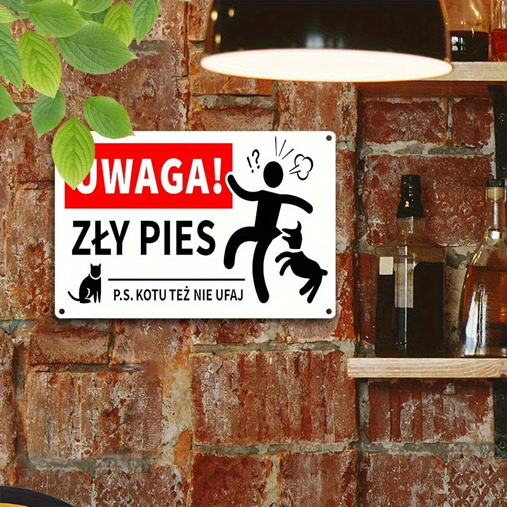 2D Flat, 1pc Funny Pet Owner Metal Sign -Beware of Bad Dogs & Don't Trust Cats-Retro Polish Humor Wall Decor-Heavy-Duty  Dog
