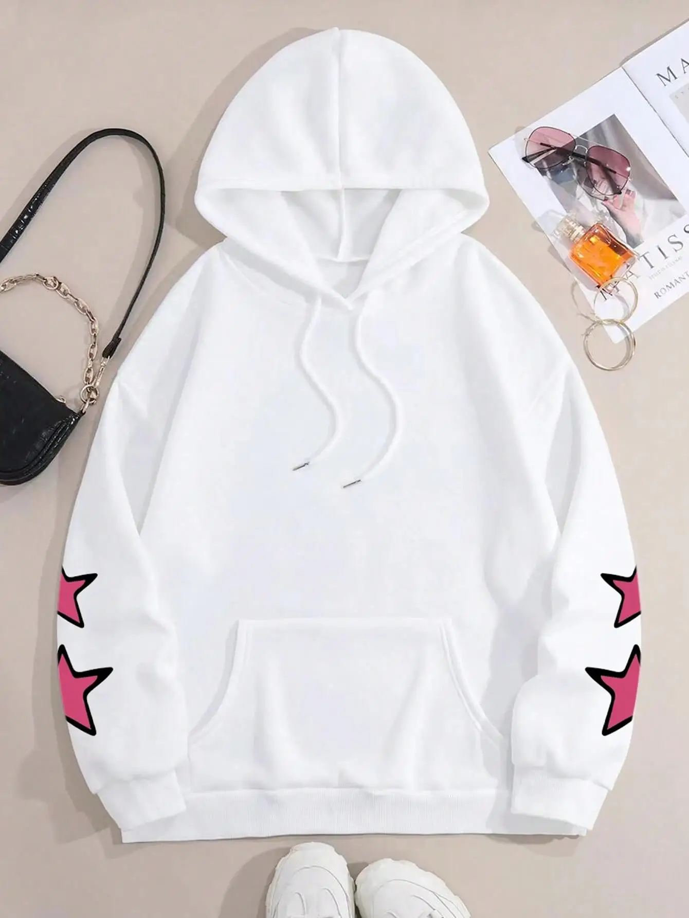 Spider Star Printed Hoodies Street Sporty Women Sweatshirts Comfortable Crewneck Pullover Loose Fleece Female Tops Clothes