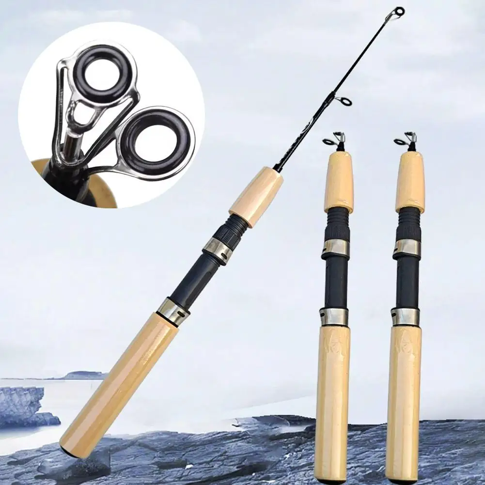 Mini Ice Fishing Rod Portable Carbon Fiber Winter Fishing Pole 55/65/75cm Ultra Short Solid Tip Fishing Tackle
