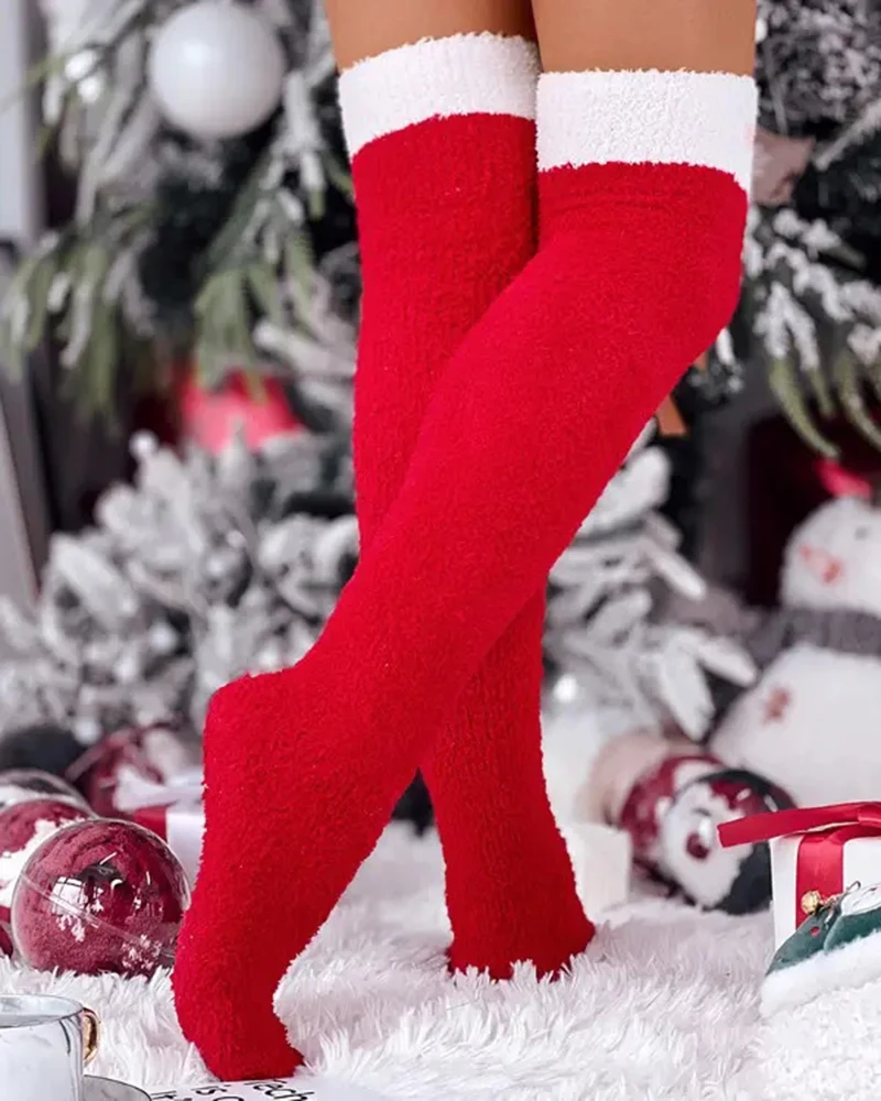 Christmas Over The Knee High Fleece Thermal Winter Leg Warmers Long Socks for Women