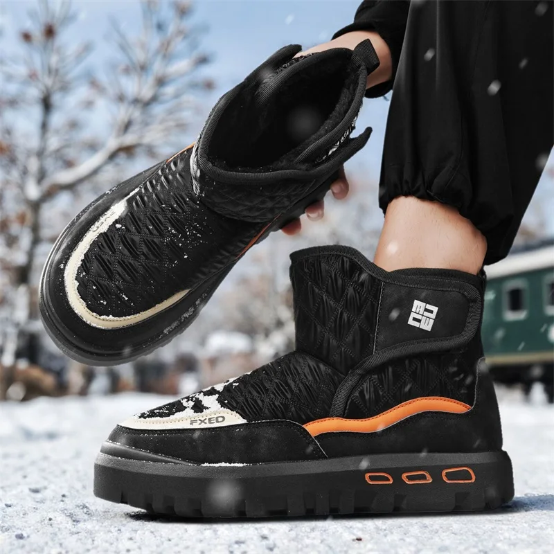 Men's Snow Boots Warm Fur Thickened Fashion Casual Shoes Bakers Fur-Lined Thickened Mid-Calf Cotton Shoes Zapatos Para Hombre