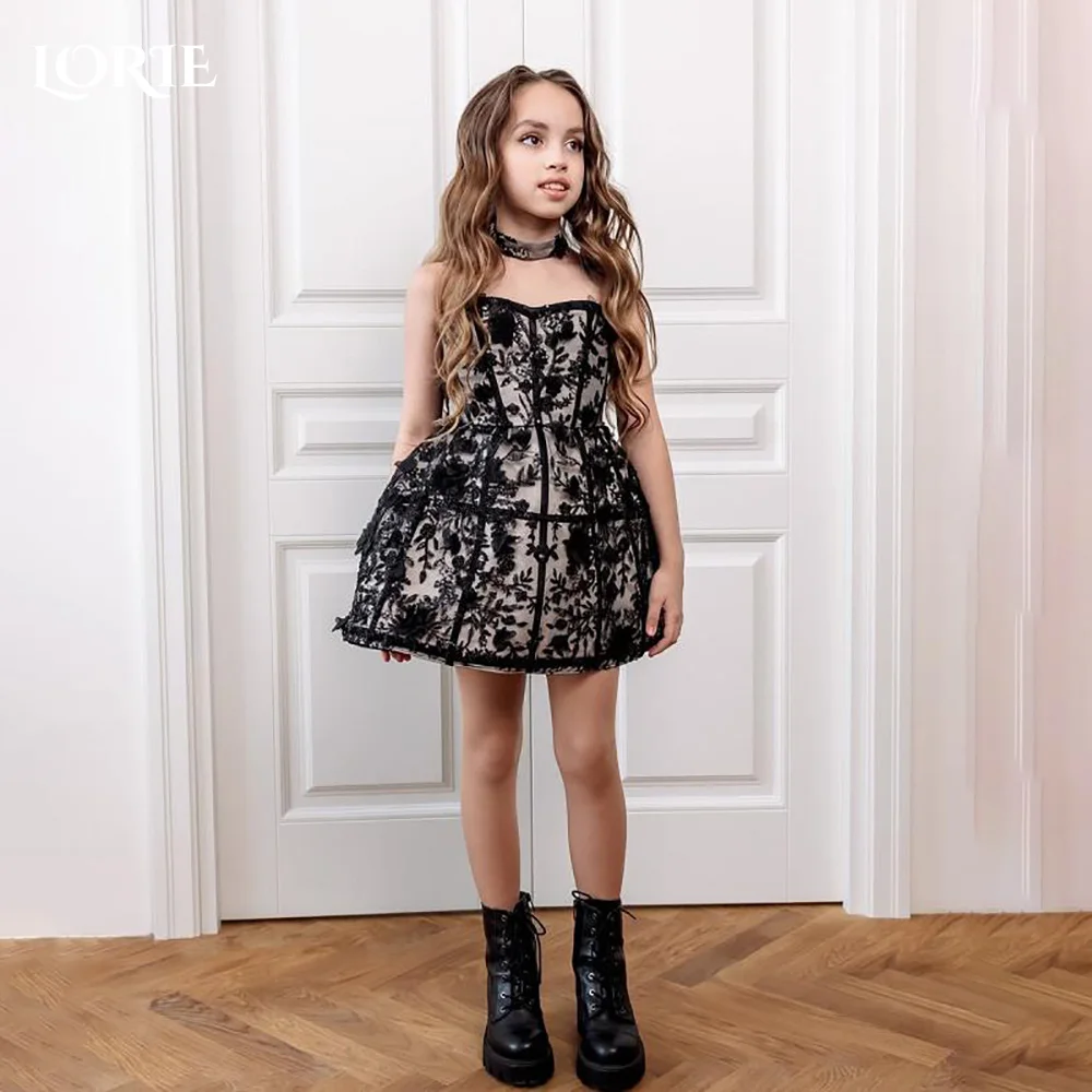 

LORIE Sweet Tulle Flower Girl Dress for Wedding A-Line Ball Midi High Collar with Flower Girl Dresses Customized Gril Party Gown