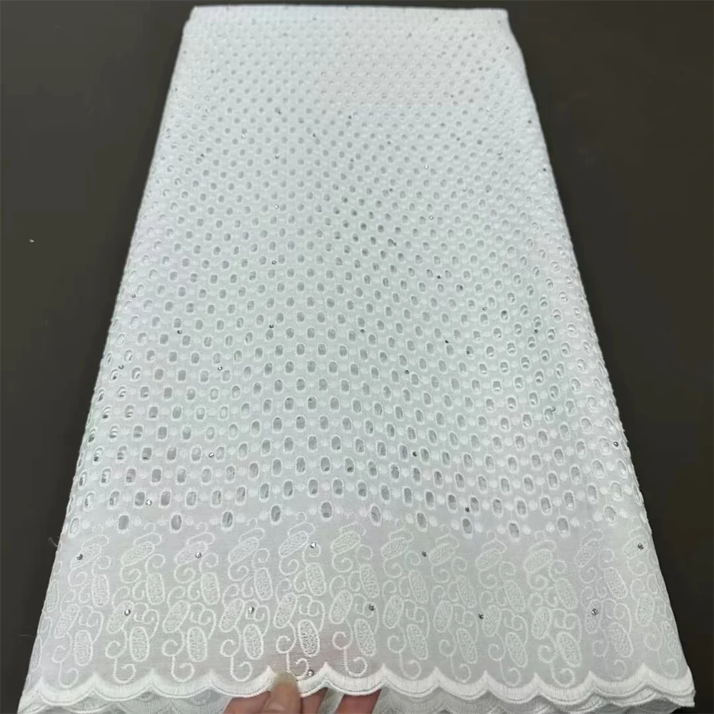 Tecido de renda de algodão seco para vestidos de casamento, pedras nigerianas Voile, Dubai, alta qualidade, 5 jardas, 2024