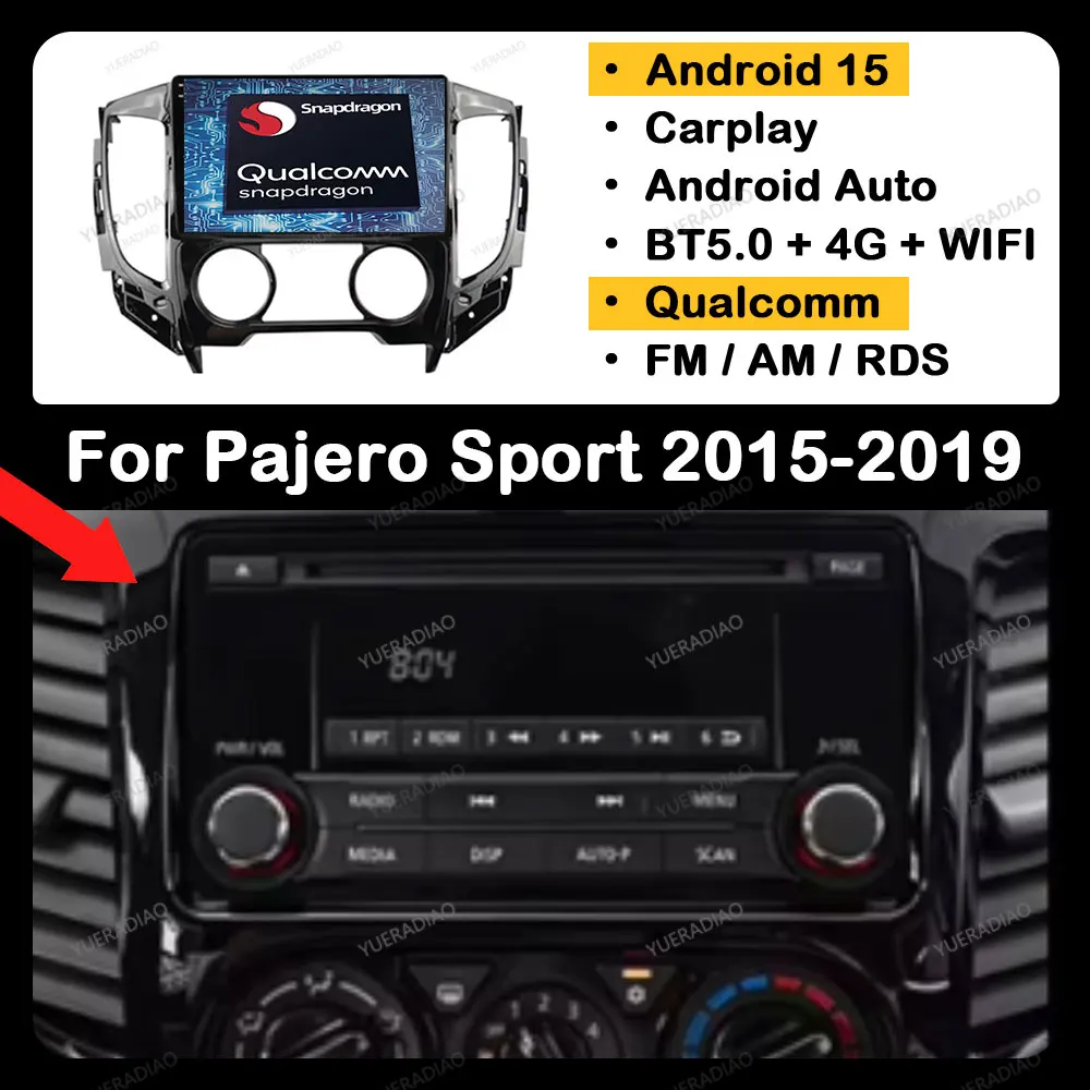 

Android 15 Car Radio For Mitsubishi Pajero Sport 3 L200 2015 - 2019 Multimedia Video Player QLED 4G WIFI GPS NAVI Head Unit 2DIN