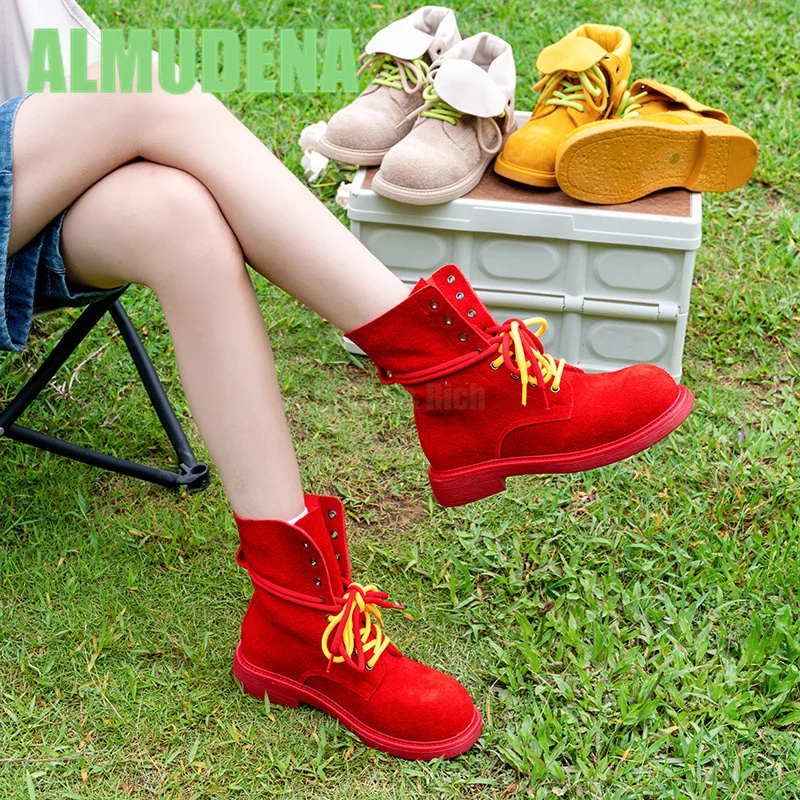 الرجعية جولة تو الجبهة الدانتيل يصل أحذية قصيرة في لون الحلوى المضادة للانزلاق البقرة المدبوغ النمط البريطاني الارتفاع زيادة حذاء كاجوال