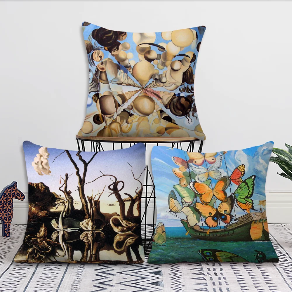 S-Salvador Dali Pop Art Pillow Case Square Cushion Room Bedroom Headboard Sofa Living Backrest Car Accessories Nap Time