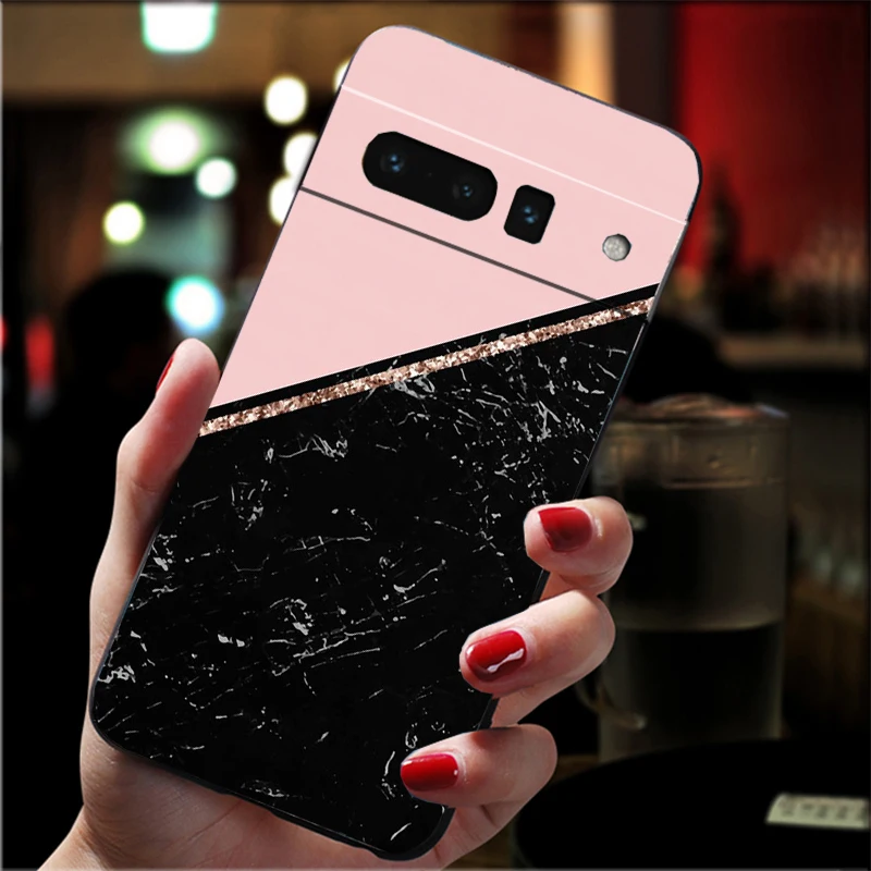 حافظة هاتف لهاتف جوجل بيكسل 10 برو XL 9 برو XL 9A 8 7 6 برو بيكسل 8A 7A 6A بكسل 8 7 6 5 كلمة أناناس رخامية وردية #6