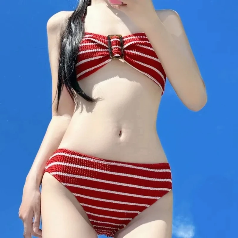 

Стильный ретро-купальник 2026 года в полоску с эффектом пуш-ап, сексуальный раздельный купальник для пляжного отдыха и отпуска для девушек