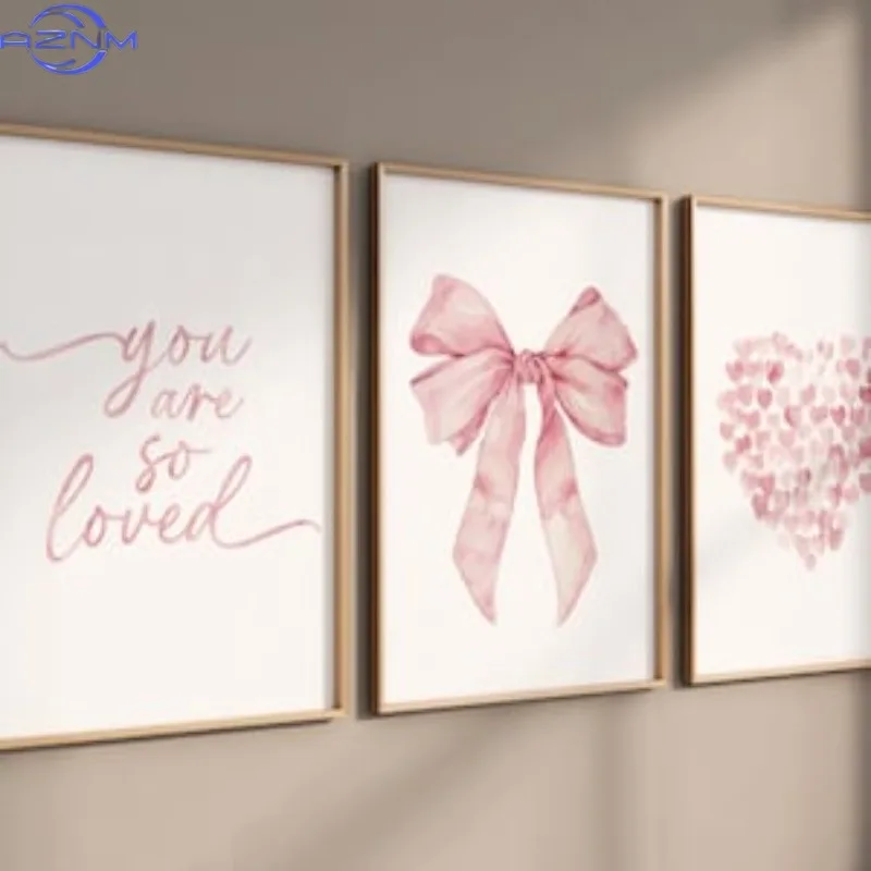 3pcs (Unframed Canvas Posters) 3pcs (Unframed Canvas Posters) Pink Bow 'S Room Poster: Watercolor view 5