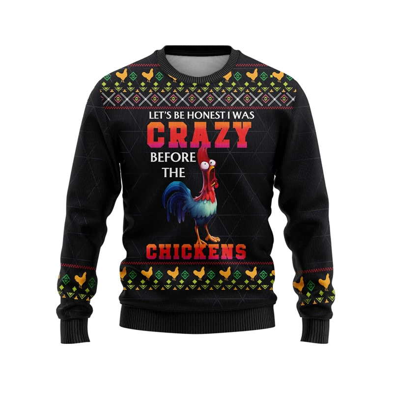 Funny Chicken Graphics Ugly Christmas Sweater Autumn Xmas Animals Sweatshirt For Men Crew Neck Pullovers Casual Tracksuit Tops