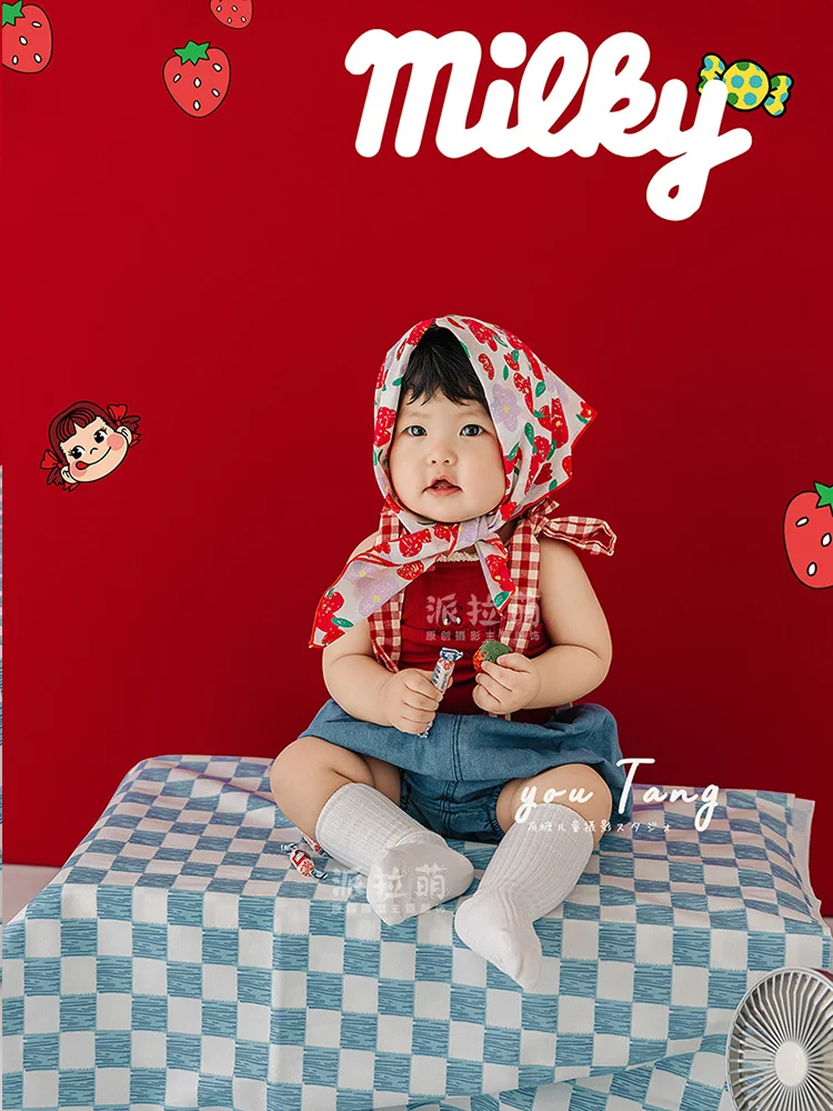 New childrens photography clothing props strawberry red top no two women\'s treasures one year old photo clothing photos bebê