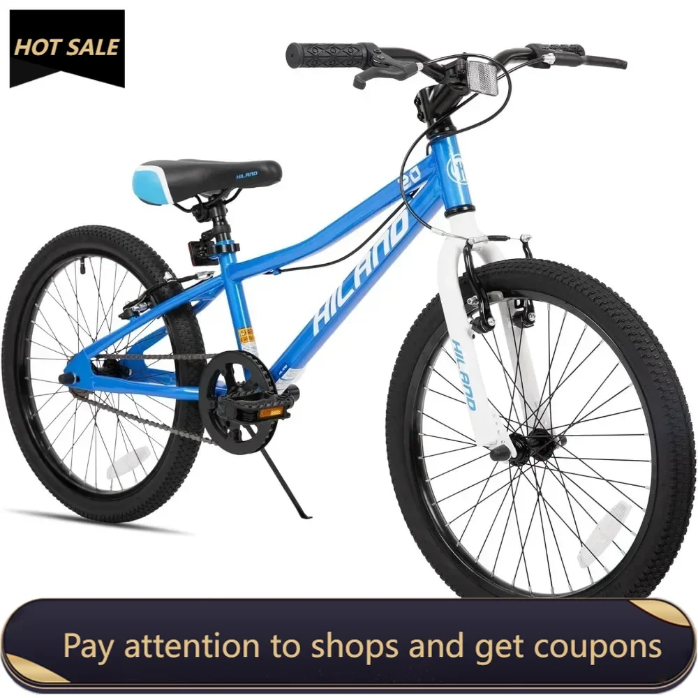 

20 Inch Kids Mountain Bike for Boys, Girls，Single Speed Kids Bicycles with Dual Handbrakes and Kickstand, Multiple Colors