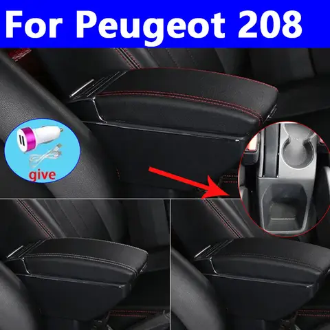 For Peugeot 2008 Armrest Box For Peugeot 208 2019-2024 Car Armrest Storage Box Retrofit Parts with usb Car Accessories