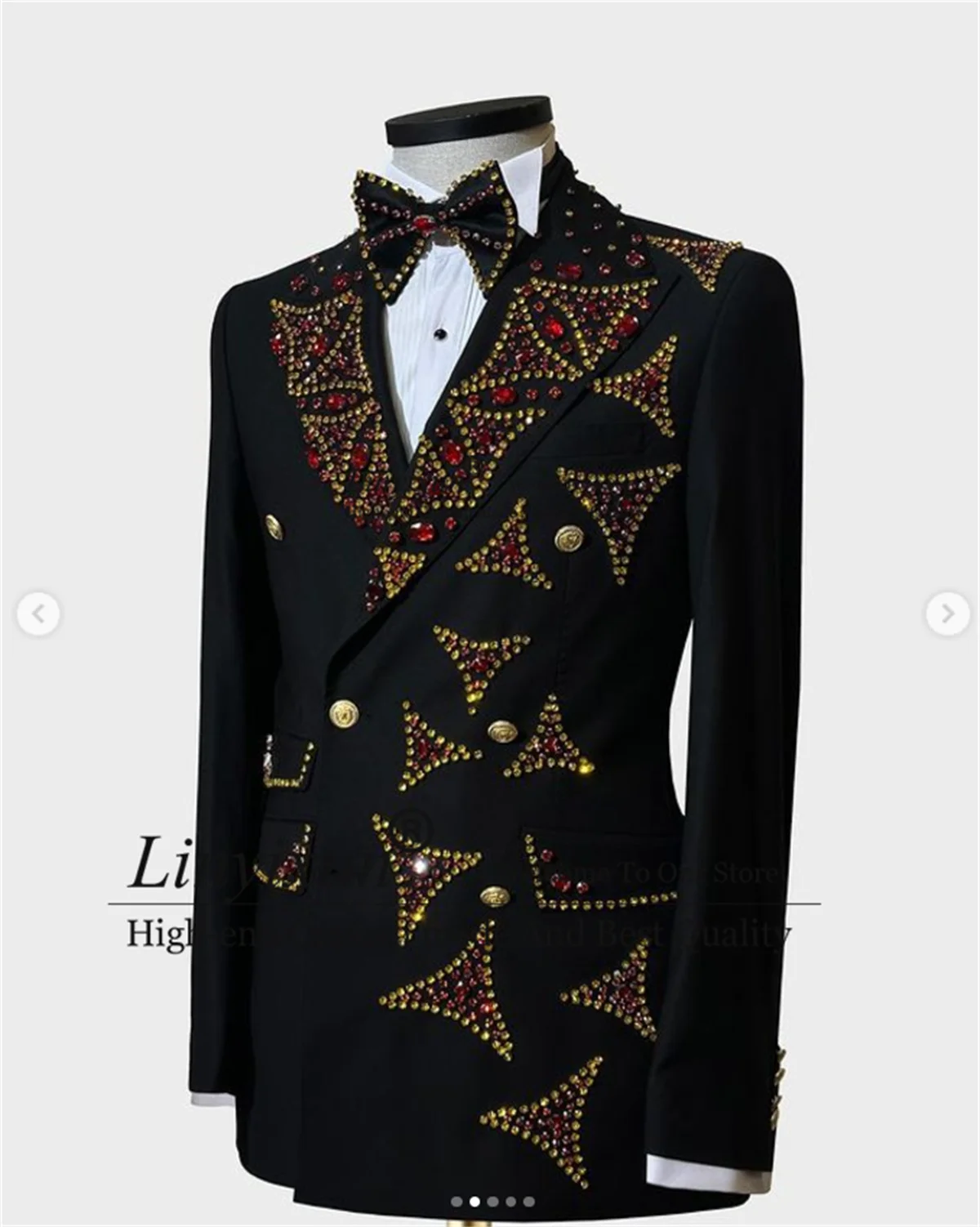 Luxury Beaded Crystal Men Suits Double Breasted Groom Tuxedos 2 Pieces Sets Male Wedding Prom Blazers Customized Costume Homme