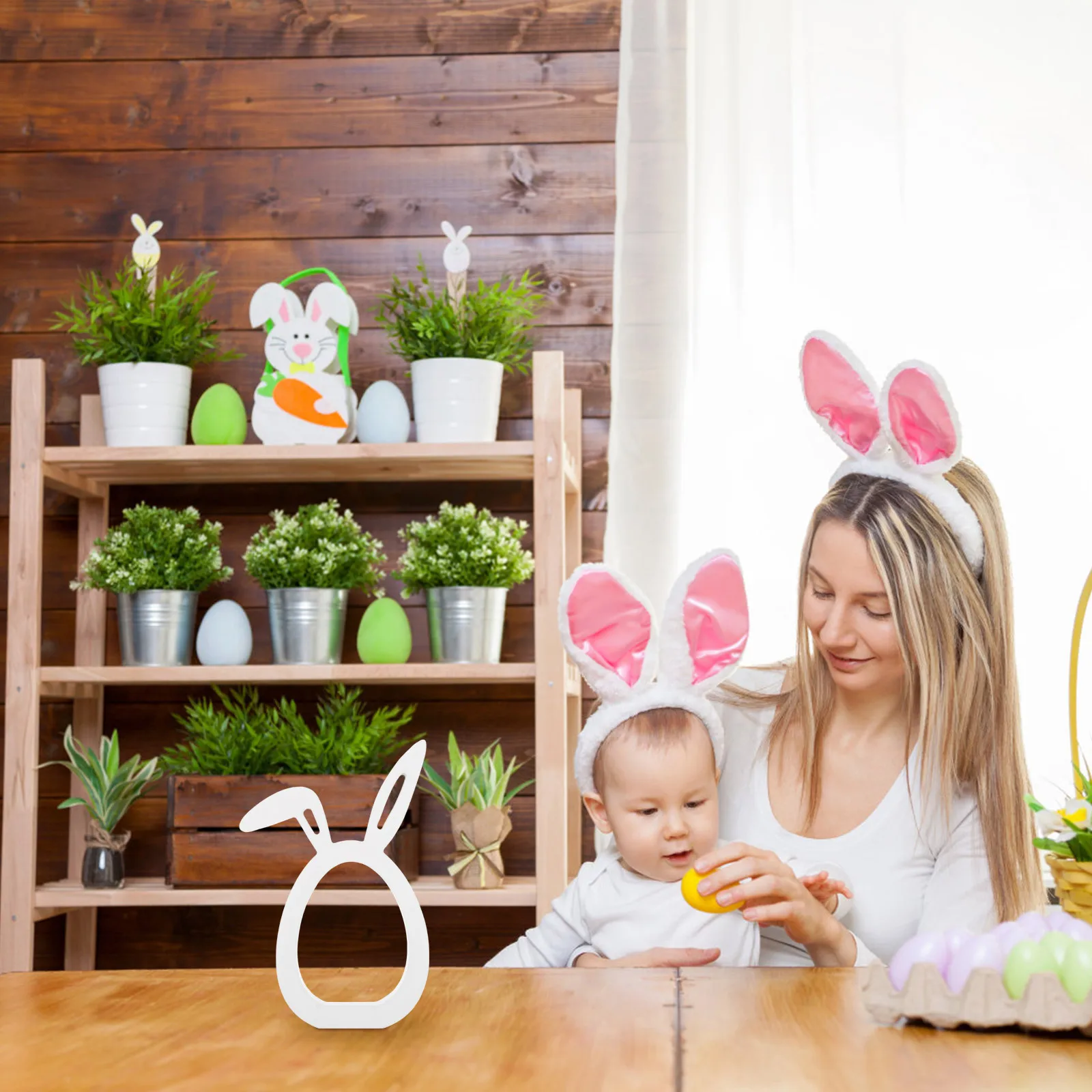 

Wooden Bunny Easter Ornaments Handcrafted Spring Holiday Decor Wedding Small Hanging Rabbit Decoration