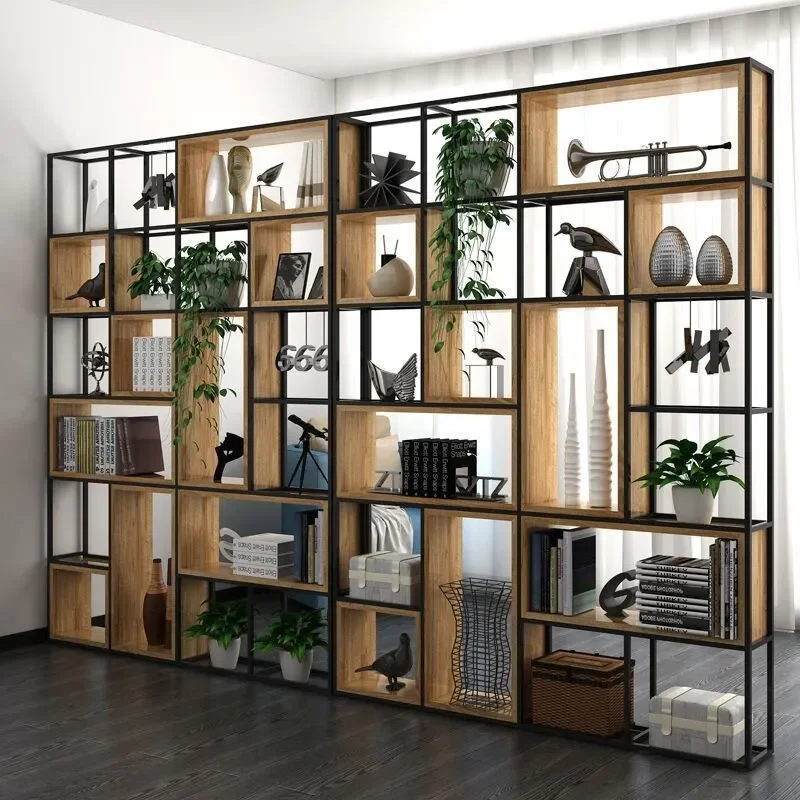 American Industrial Style Wrought Iron Floor Rack Restaurant Decoration Entrance Bookshelf Loft Office Screen Partition