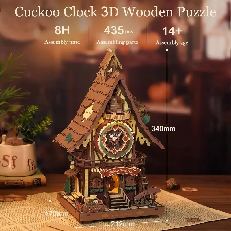 Robotime Rokr 3D Wooden Puzzle Cuckoo Clock Black Forest Style with Working Bird  DIY Clock Model  Adults Model