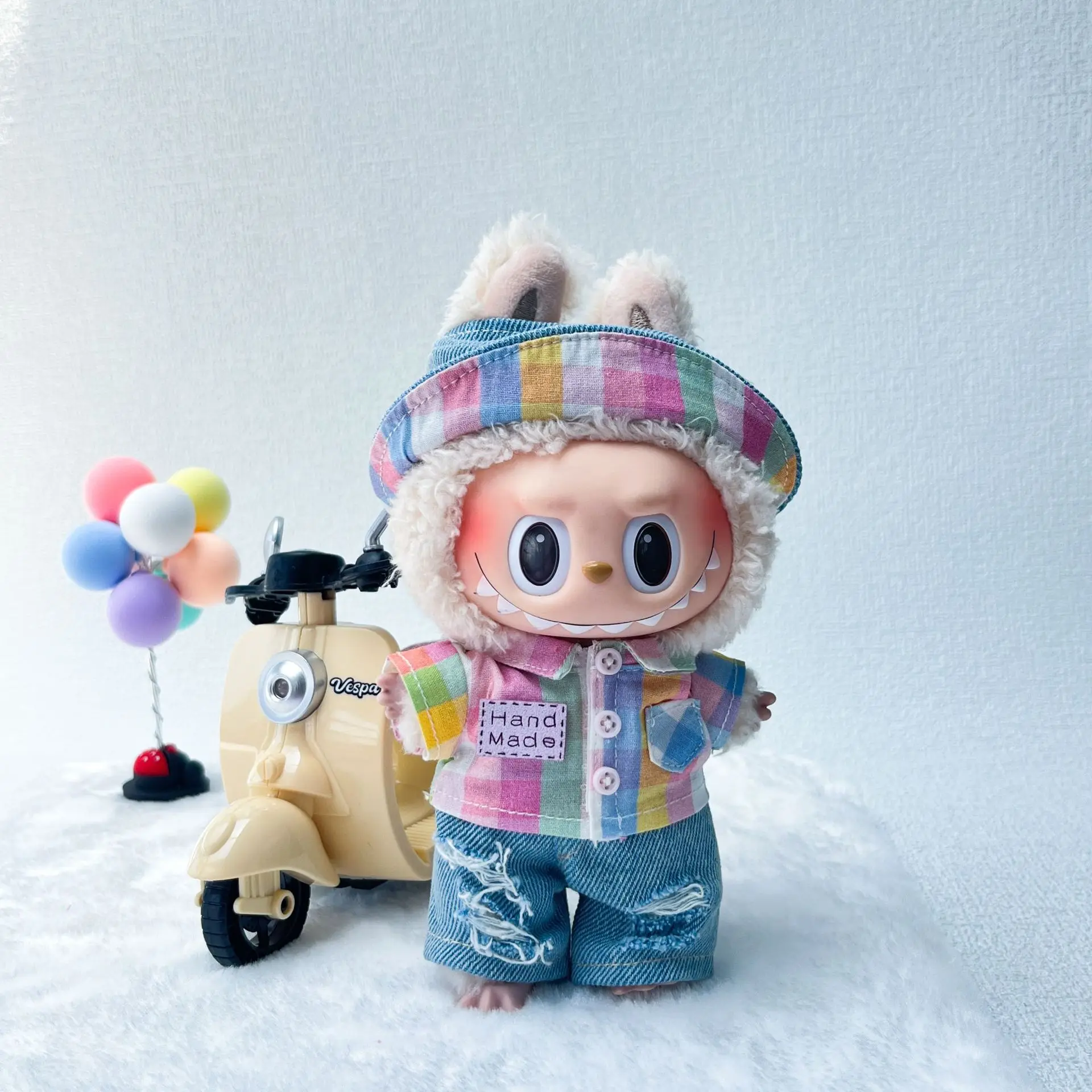 

17cm Labubu Doll Clothes 1st-3rd Gen Rainbow Plaid Shirt and Fresh Floral Skirt Accessories Romdom Color One Set