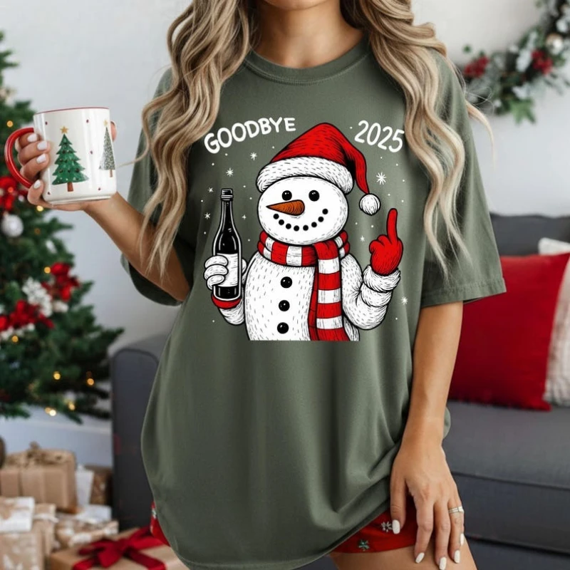 Goodbye 2025 Funny Cartoons Snowman Tshirt Happy New Year Gift Party 2026 Celebration Graphic T-Shirt All-match Casual Style