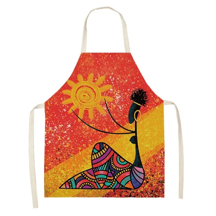 Abstract African Women Pattern Kitchen Sleeveless Apron Ladies Cleaning Apron Home Cooking Cooking Linen Bib