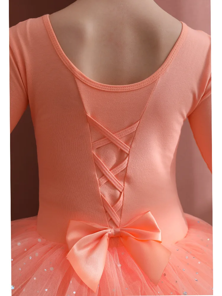 Girl Ballet Dress Sparkle Glitter Tutu Skirt Korea Design Sweet Princess Costume for Prom Children Bodysuit Gymnastic Orange