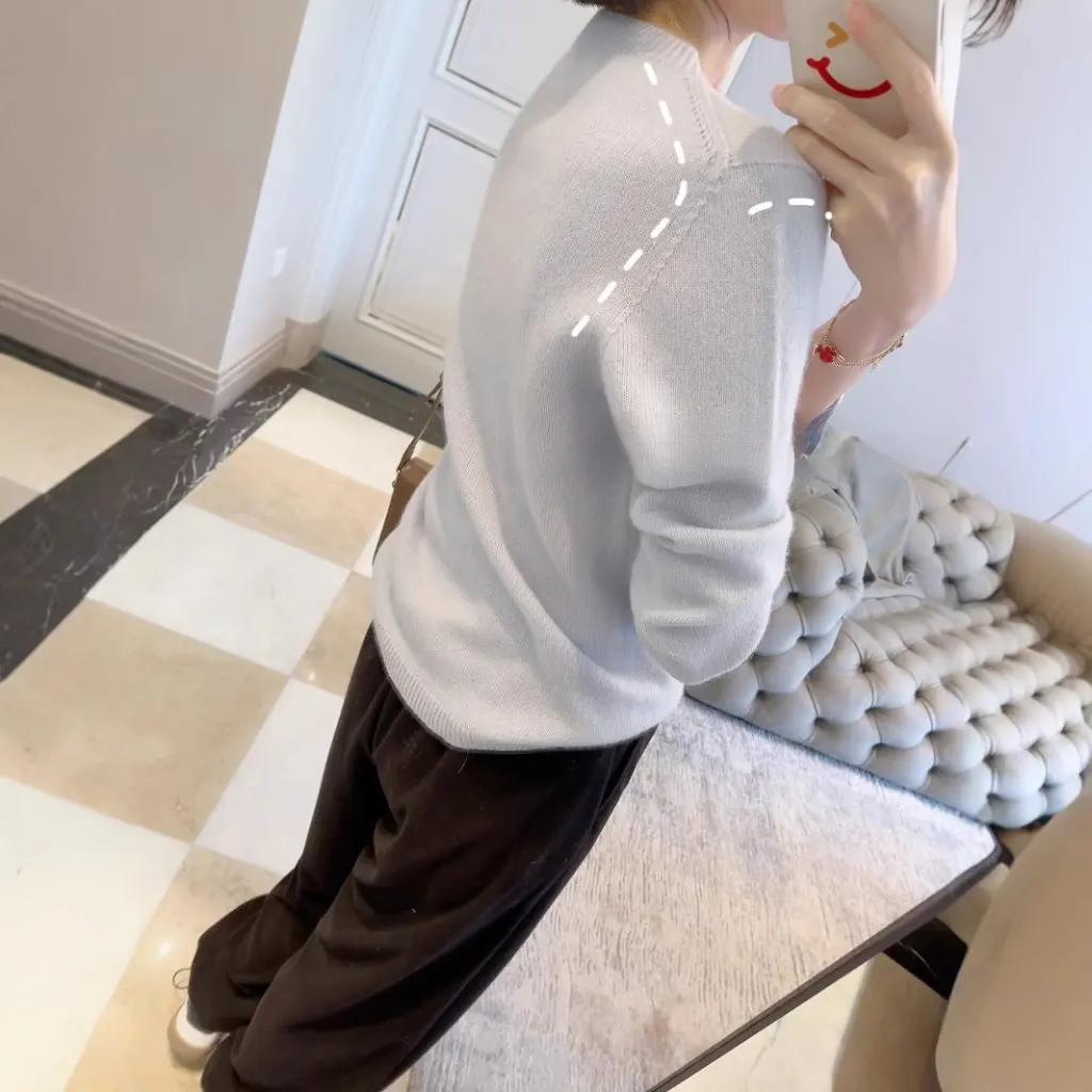 

Women's 100% Wool Seamless One-piece Floral Long-Sleeved Knitwear Autumn Winter Base-Layer Sweater All-Match 16 F100132