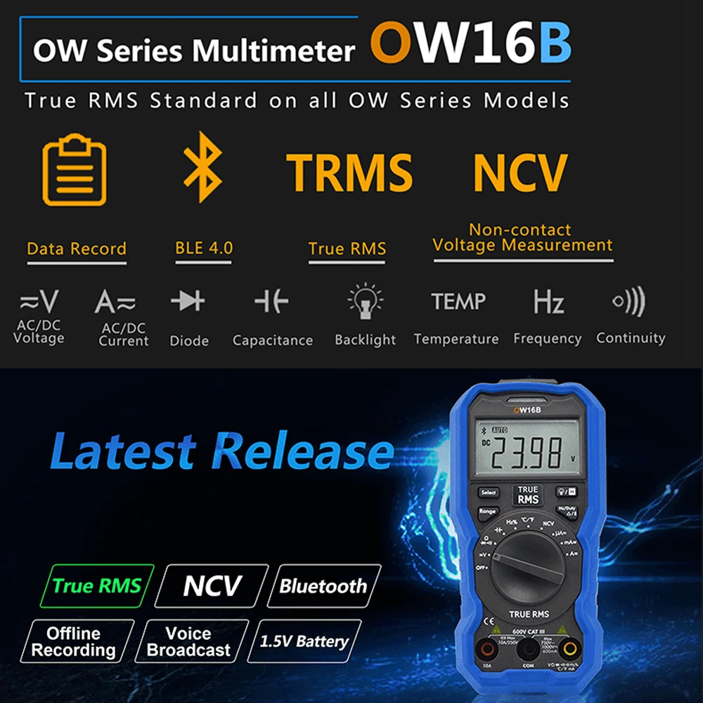 OWON OW16B 3 5/6 NCV Handle Digital Multimeter Digital NCV True RMS Test Data Logger Offline Record Function Multimetro