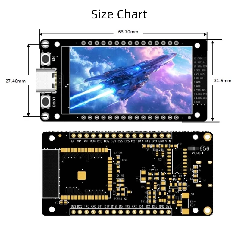 ESP32 4MB WiFi+BL Entwicklungsboard mit 1,14/1,9 Zoll TFT LCD ST7789 170x320 Bildschirmmodul – Detail 7