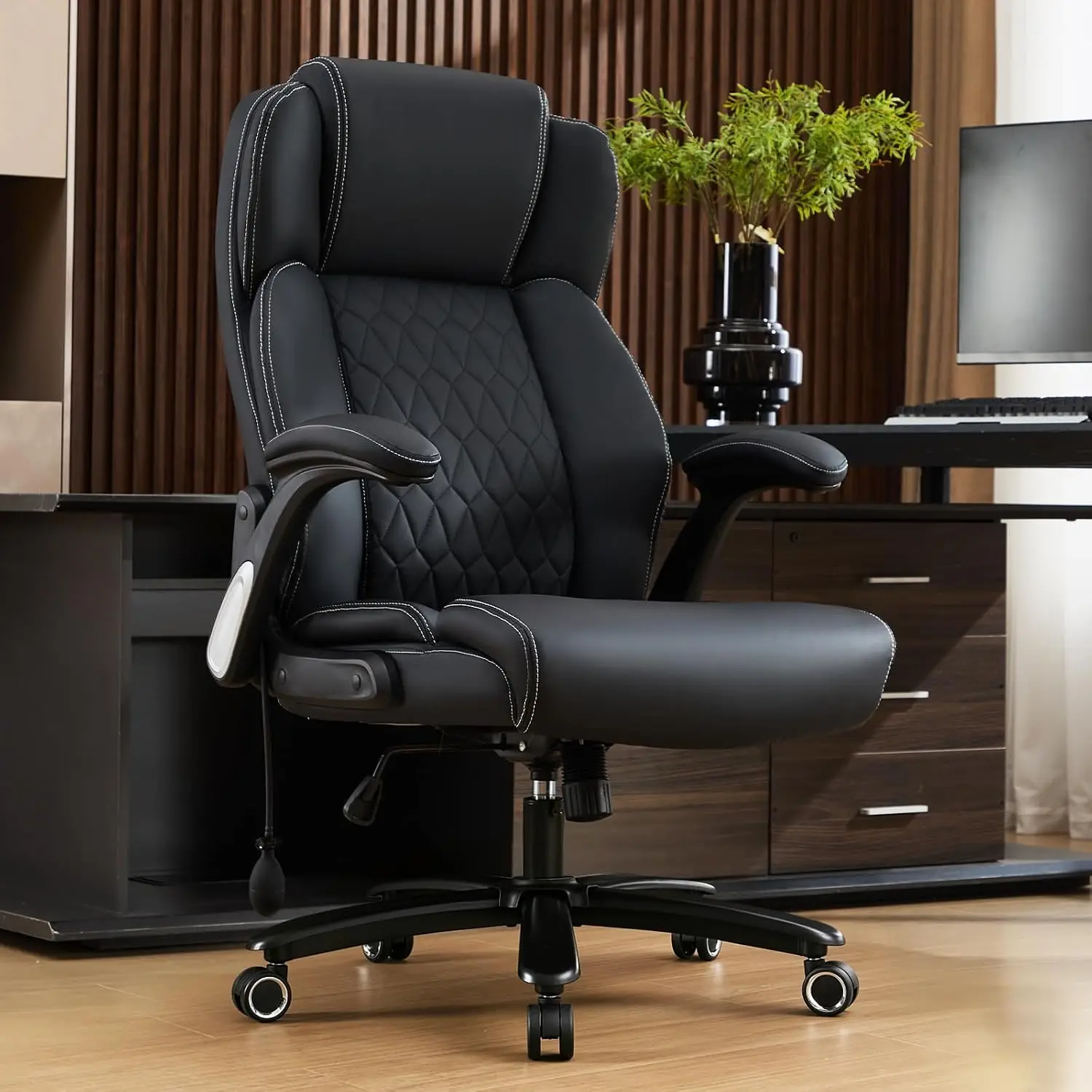 Heavy Duty Office Chair with Lumbar Support, Wide Seat, Flip Arms, Metal Base & Rubber Wheels, High Back Ergonomic, Customized