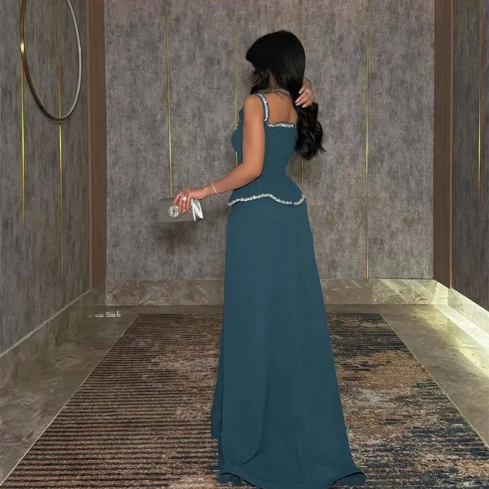 تخصيص رائعة الديكور المرأة فستان حفلة موسيقية الساحرة ألف خط السباغيتي حزام فستان الحفلات المرأة ساحة الرقبة كشكش ثوب مسائي