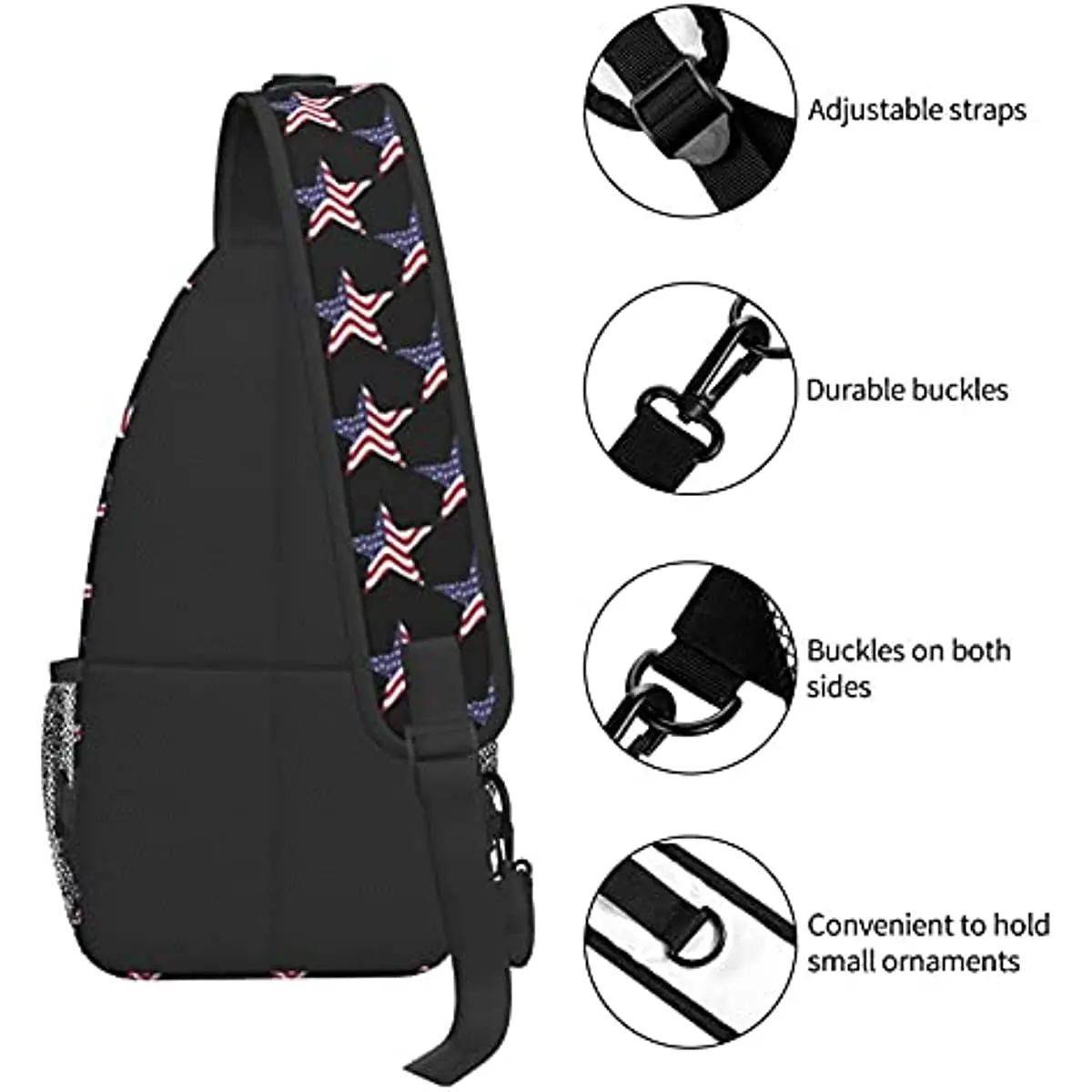 Sling Bag Chest Daypack Patriotic American Flag Usa Stars Shoulder Men Women Backpack Crossbody Hiking Camping Running One Size