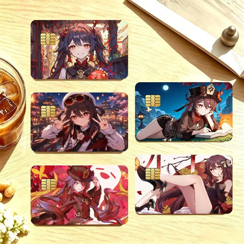 Genshin Impact HuTao Cool Credit Card Public Transportation Cards Protective Sticker Waterproof Card Face Decoration 4PCS