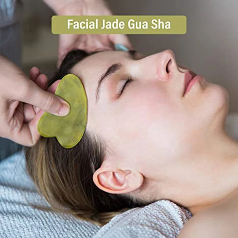 Xiuyu Gua Sha-masajeador de piedra de Jade verde Natural, herramienta de belleza Facial para SPA, acupuntura, raspado corporal, raspador Gouache