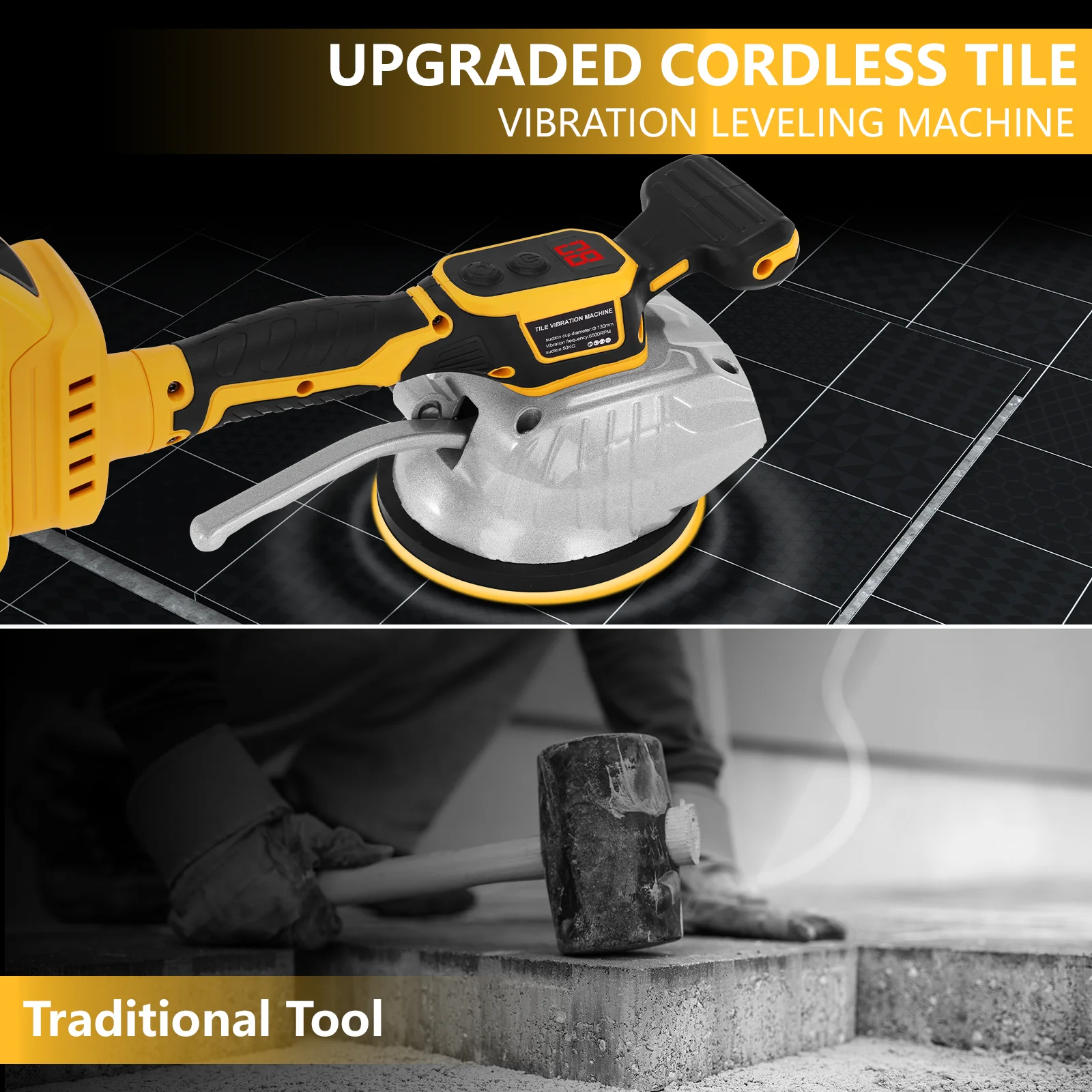 Cordless Tile Installing Machine Vibration Leveling Machine Portable 8 Adjustable Speed Suction Cup Tiler Vibrator for Dewalt20V