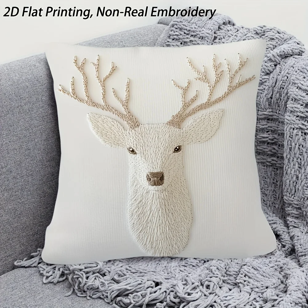 2D plane 1 elegant deer head print Bohemian style decorative pillow cover home decoration suitable for sofa bed chair