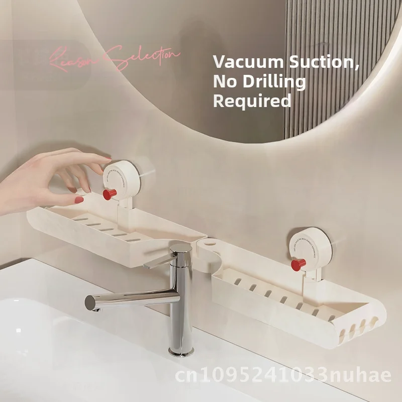 

Стеллаж для хранения смесителя на присоске в стиле дофамина, туалет, уход за кожей, косметическое зеркало, передняя полка, кремовый белый/розовый пластик